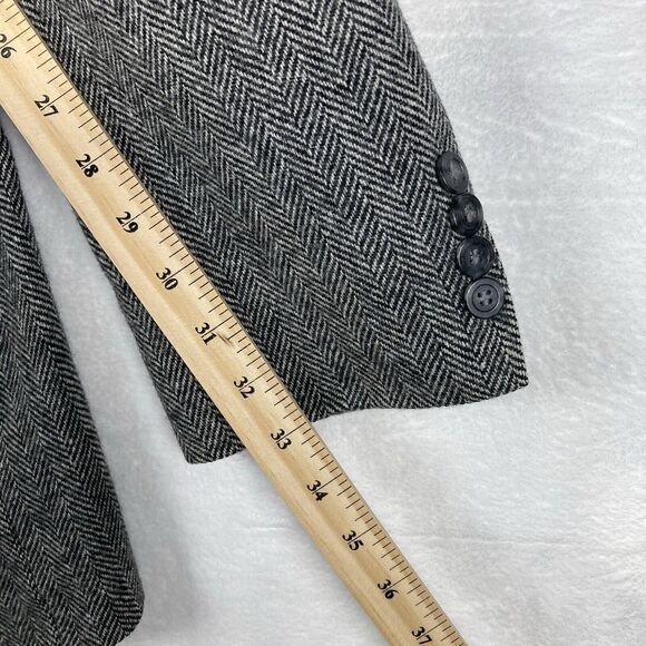 VTG Lands End Men 43L Gray Herringbone Tweed Lamb Wool Blazer Preppy College USA - Picture 11 of 11